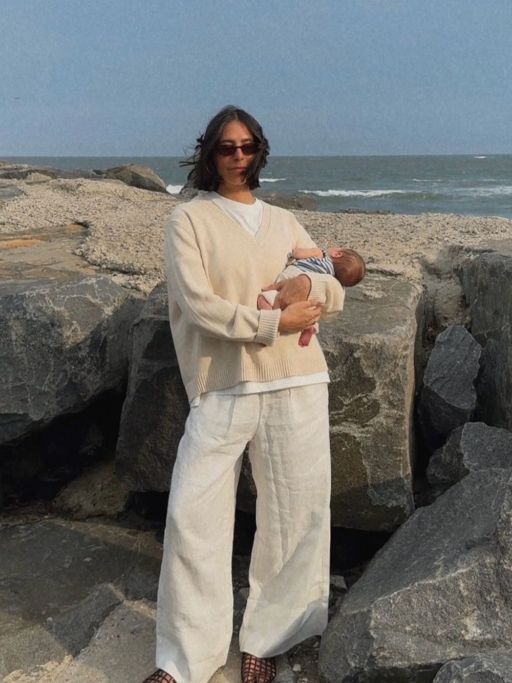 NWOT Jenni Kayne Simone V-Neck Sweater S Cotton Merino Oversized Neutral Summer - Picture 2 of 7